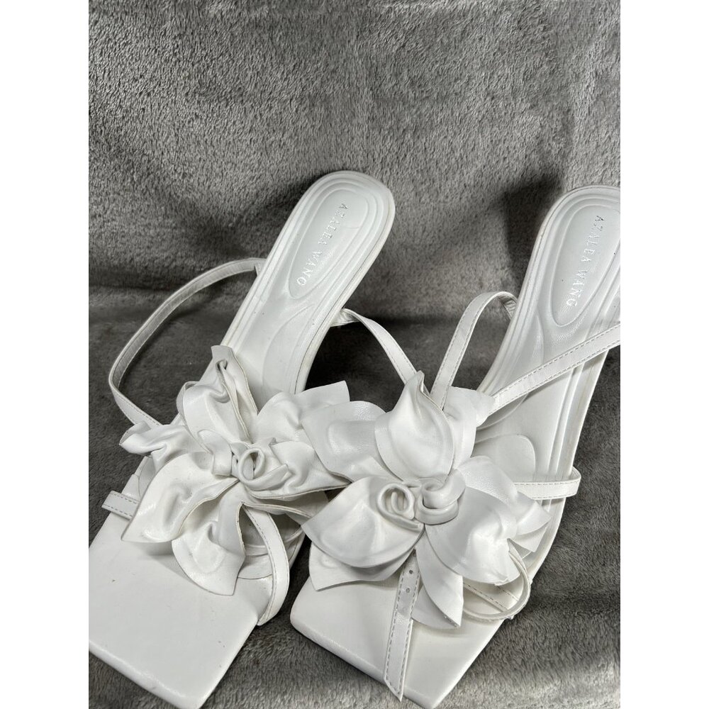 Azalea Wang Women’s 11 White Yancy Adjustable Flower Heels Sandals Stilettos - Picture 6 of 11